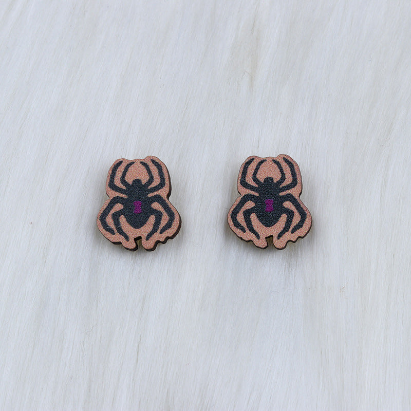 Wholesale Skull Spider Ghost Wood Earrings